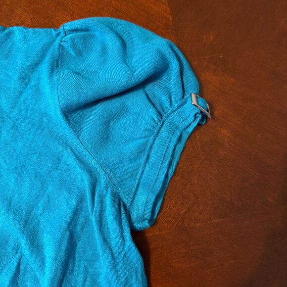 Express Design Studio Blue Puff Sleeve Mock Neck Sweater Top L Y2K Retro Ribbed - Picture 9 of 9